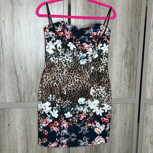Black Halo Dress Size 8 Mini Animal Print Floral Strapless NEW
